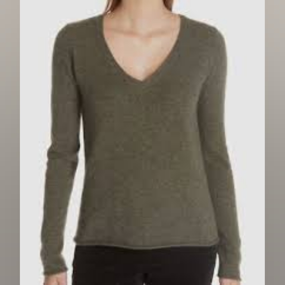 ATM Thomas Melillo Cashmere Olive V-Neck Women's Sweater Size Xs Gently Used